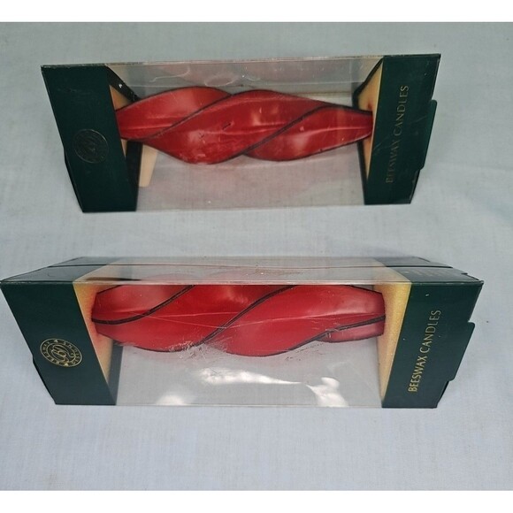 Swirl Red Candle Taper BeesWax Design Spiral Set of 2 VTG USA Cali 8.5'' NIB - Picture 4 of 16